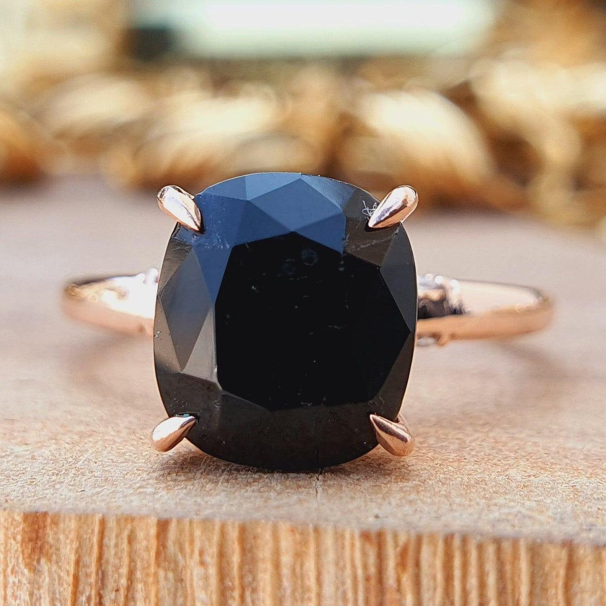 Black Onyx Ring-onyx Cushion Cut ring-14K Yellow Gold ring-Engagement Ring-Black Diamond authentic ring-Bridal Ring-Promise Ring-Anniversary Gift-ring