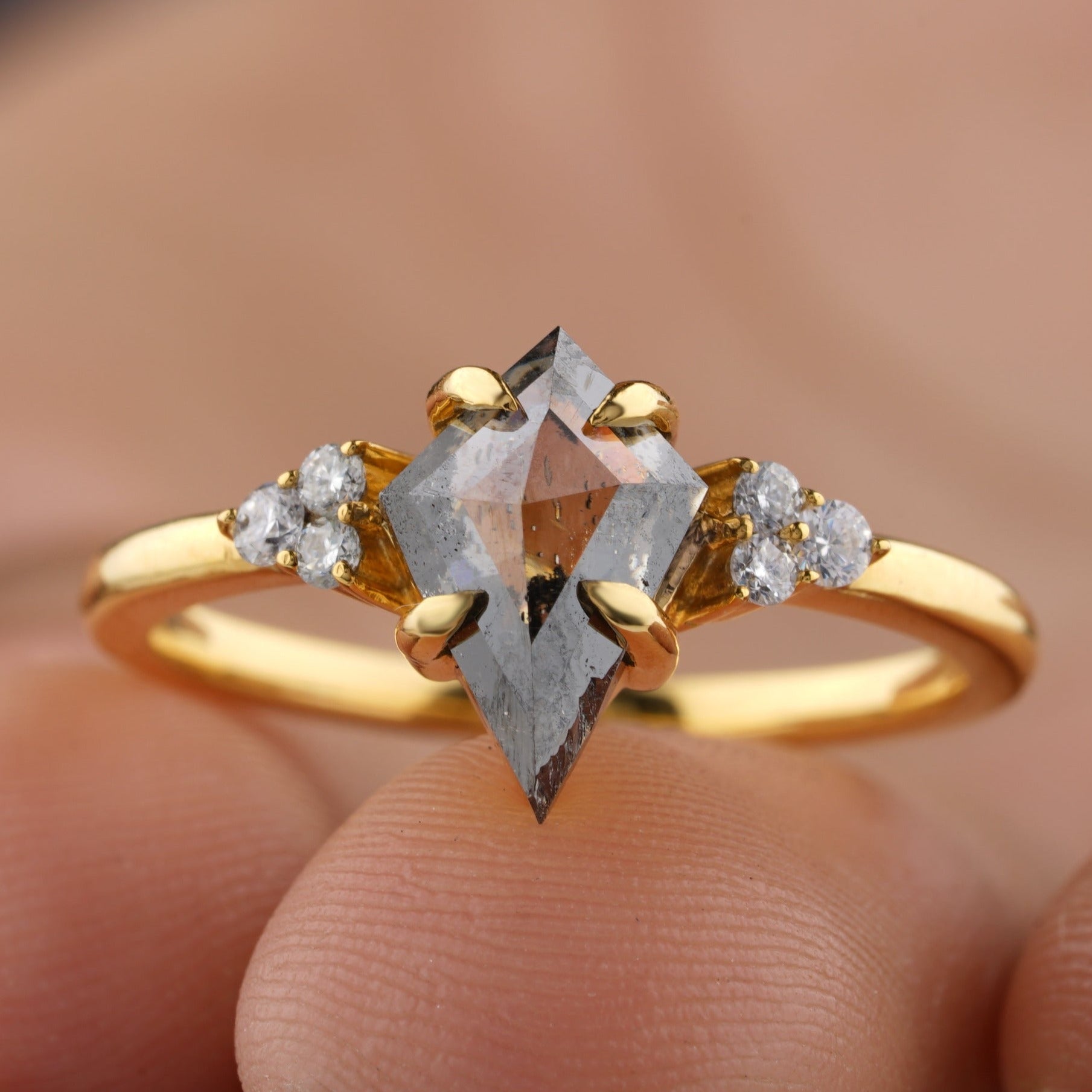 Kite Cut Salt and Pepper Diamond Engagement Ring - Eurekalook